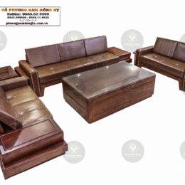 Bàn Ghế Sofa Gỗ Đệm Da 5 Món | Mã SP: Sofa0101