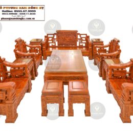 Bộ Bàn Ghế Tứ Trụ Đục Sơn Thuỷ 12 Món Gỗ Hương | Mã SP: TTST010